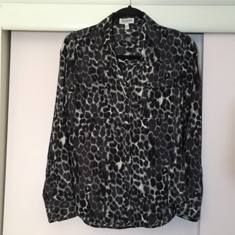 Express Black and Gray Leopard Print Button-Down Shirt